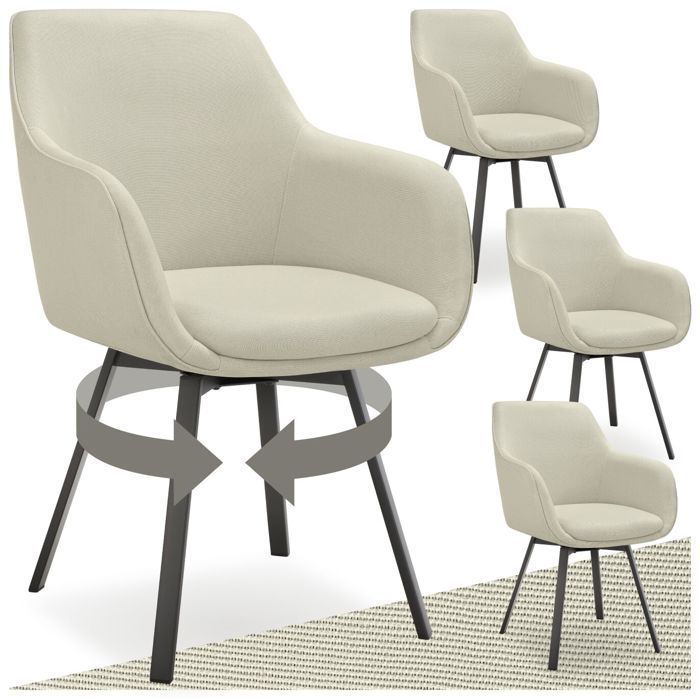 Chairs - TECTAKE - Set of 4 ALICON upholstered swivel chairs with armrests and continuous backrest - Grey/Beige
