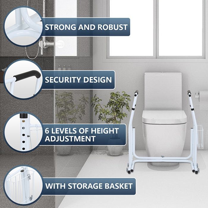 Aide au lever pour WC Blanc Antidérapant Aide à la verticalisation Support de toilettes Avec panier de rangement