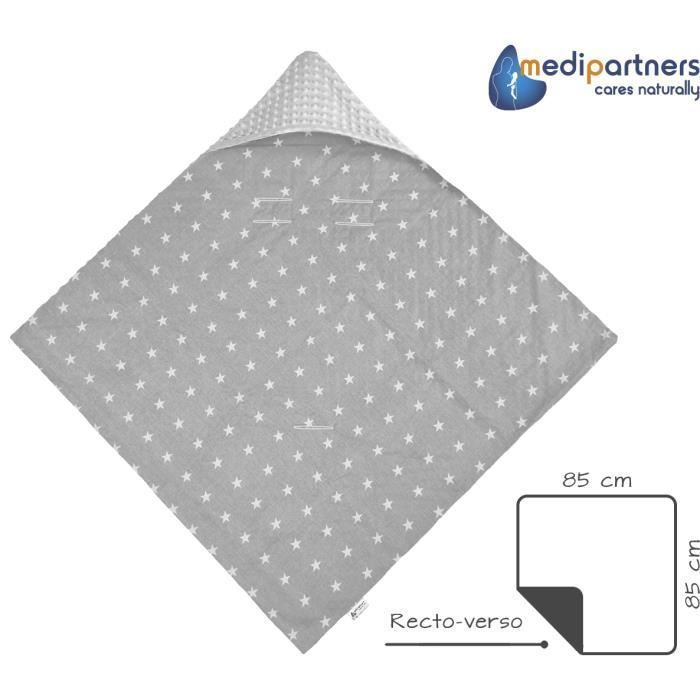 Medi Partners Autositzbezug 100% Baumwolle 85x85cm Kuschelige Kinderwagendecke (Weiße Sterne und grauer Minky)