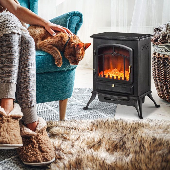 Chimenea eléctrica - HOMCOM - estilo retro con efecto de llama, termostato 1000-2000 W - acero - negro