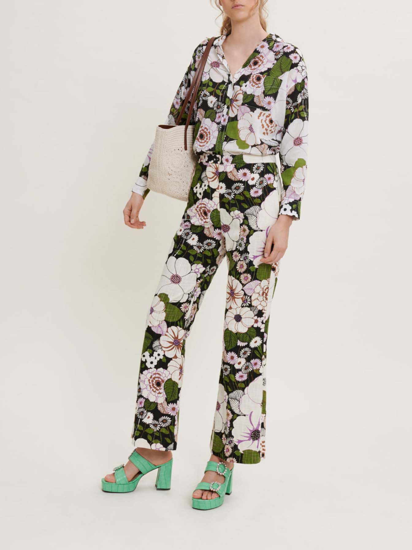 Shirt met bloemenprint uit de jaren zeventig - Fleur 70's noir