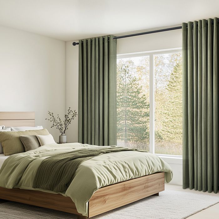 Topfinel Rideau Voilage Fenetre Semi-Transparent Avec Œillets Rideau Lin Vert Olive 140x240cm Rideau Occultant Thermiques Lot de 2