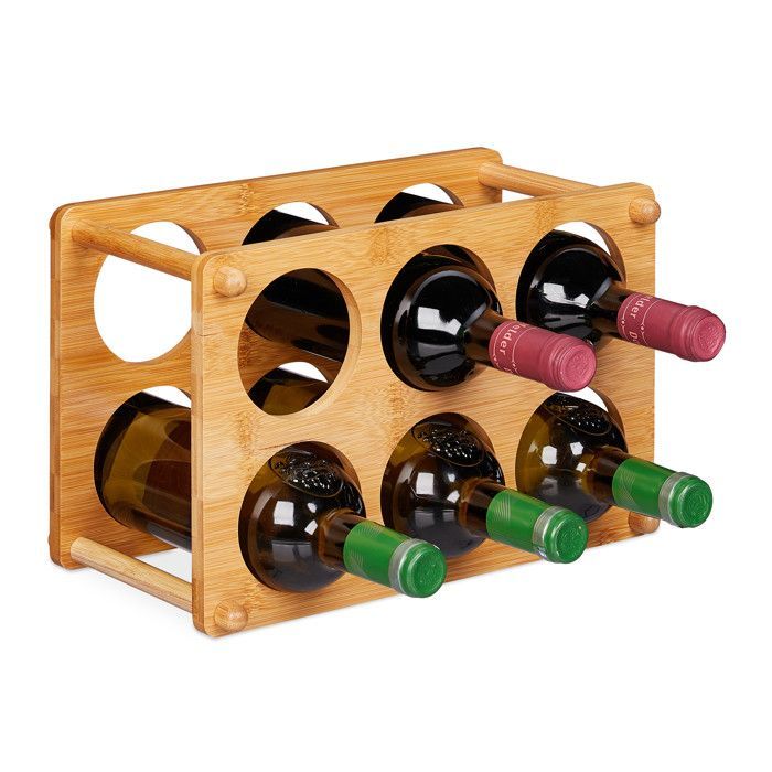 Botellero Relaxdays, 6 botellas, soporte para vino para cocina, bodega, sala de estar, almacenamiento de vino 21x32x18.5 cm, Natural