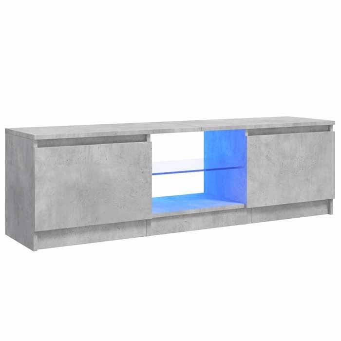 Mueble para TV vidaXL con iluminación LED, color gris hormigón, 120x30x36 cm, paneles de madera y cristal templado, soporta televisores de hasta 50