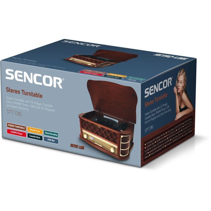 Retro turntable - SENCOR - STT 016 - 6 W - CD/cassette player - USB - Brown