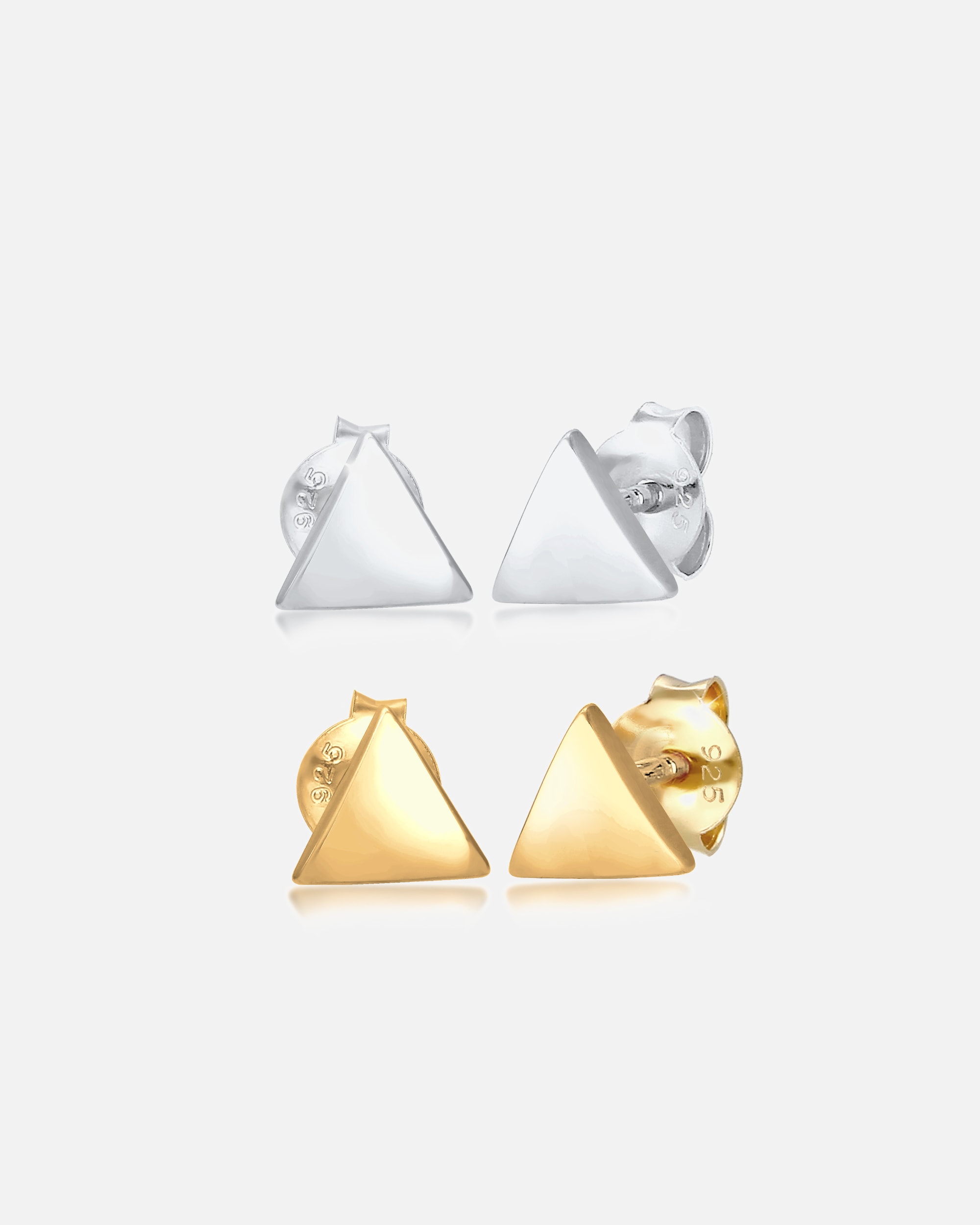 Elli Set Triangles Basic Minimal Bi-Couleur Clous d'Oreille Femme - (925/1000) Argent Plaqué Or