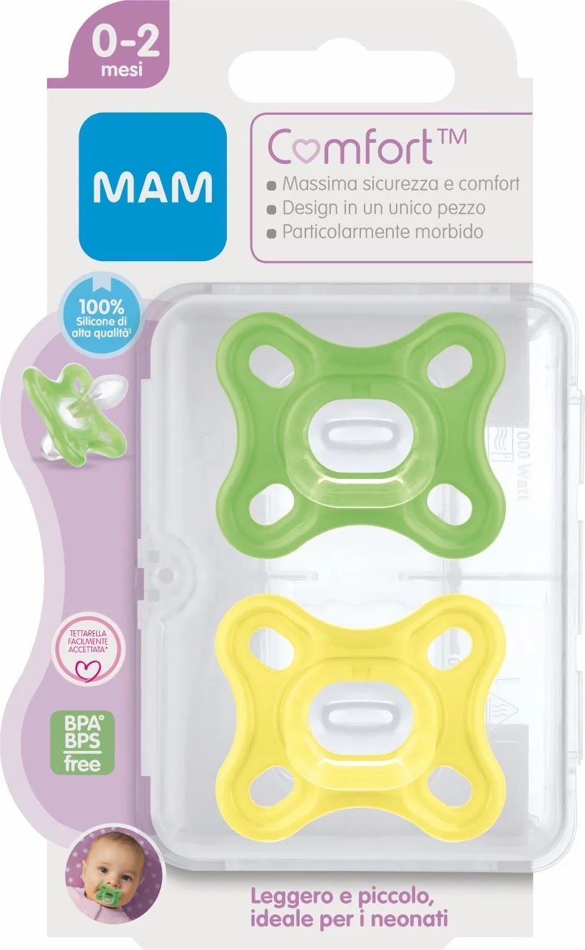 MAM Mam Comfort 0-2 kuud silikoonist topeltpakend neutraalsete beebitarvikutega