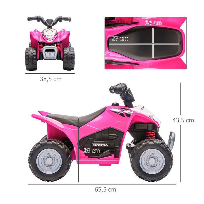 Quad elettrico per bambini - AIYAPLAY - 6V, velocità 2,8 km/h - fari a LED, clacson - manubrio e sella ergonomici, rosa