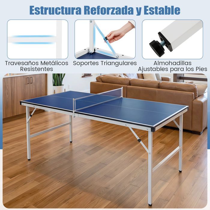 COSTWAY Folding Table Tennis Table 152.5 x 76 x 71 cm - with Net, 2 Paddles, 2 Balls - Pre-Assembled - Indoor/Outdoor