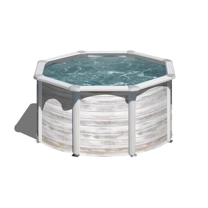 Piscina redonda de acero de Ø2,60 m x H: 1,22 m - Efecto madera nórdica