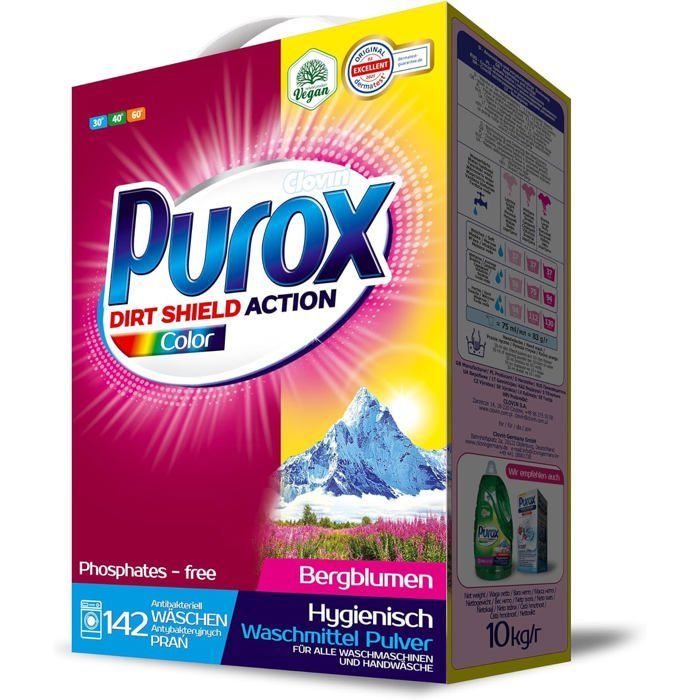 Lessive en Poudre (142 Lavages) – pour Textiles Colorés,Élimine les Taches,Formule Optimisée,Anti-Calcaire,Sac 10 kg