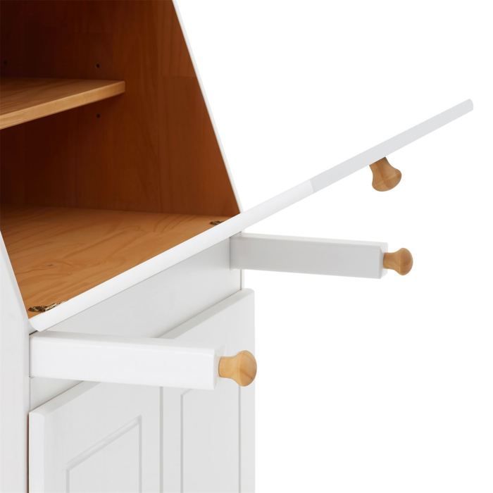 Bureau secrétaire DAVID avec abattant rangement plusieurs étagères 2 portes plan de travail rabattable, en pin massif blanc et brun