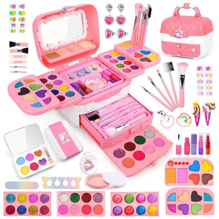 Coffret Maquillage Enfant - FREOSEN - 72 pièces - Non Toxique - Rose - Cadeau Anniversaire Noël