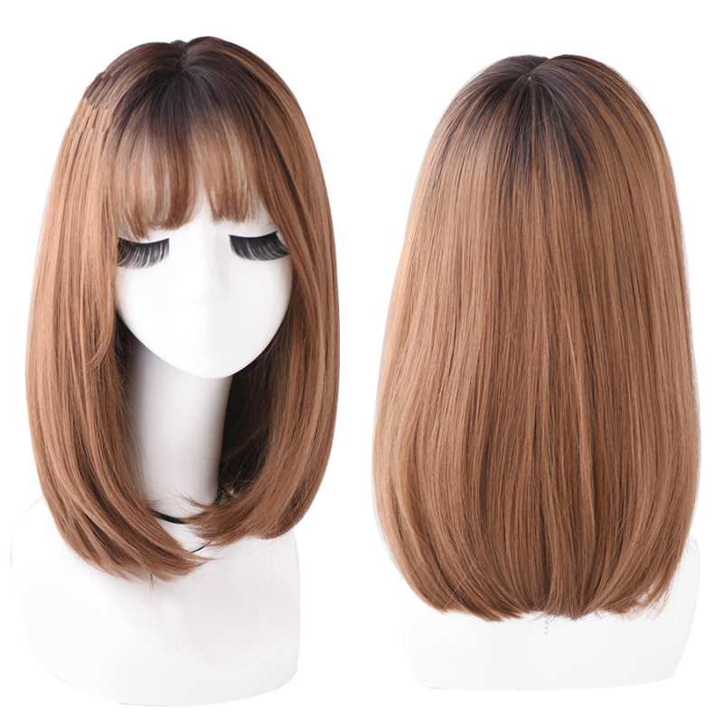 Lolita Wigs for Women Long Straight Omber Pink Brown Hair with Bangs Party Cosplay Noble Wigs for Girls Wholesale