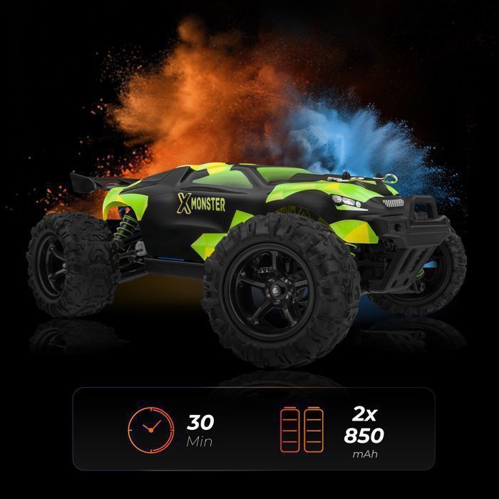 RC Voiture télécommandée - OVERMAX - X-Monster 3.0 - 30 km/h - Échelle 1:18 - 4x4 - Vert/Violet