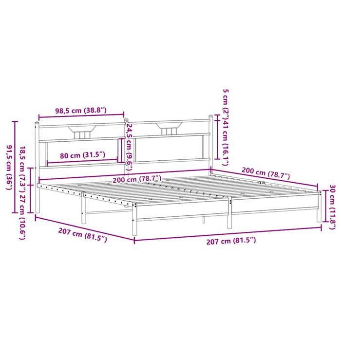 Marrón 200 x 200 cm - Cama de madera - Estable y duradera - Estructura de metal - Colchón no incluido - Roble Sonoma 200x200 cm 001_207371