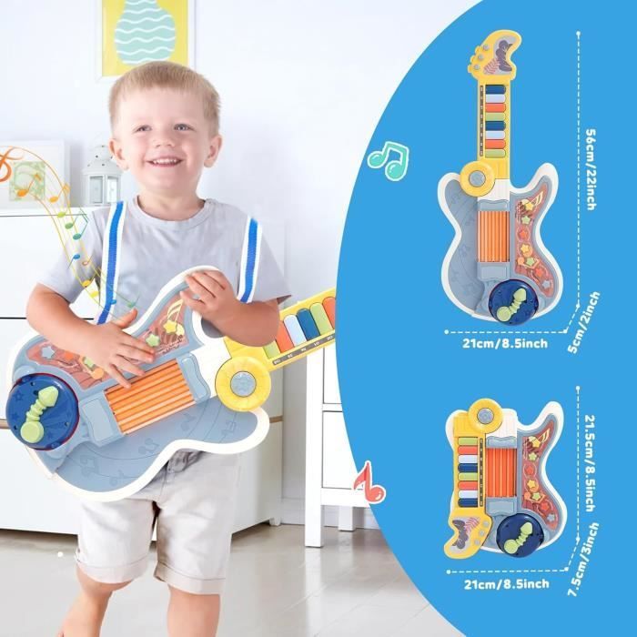 Guitarra eléctrica de juguete musical para niños pequeños, instrumento musical multifuncional tipo piano y batería.