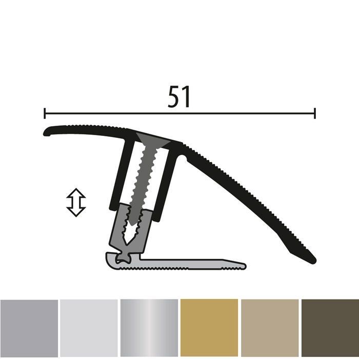 PROVISTON Flexible Compensation Profile for Parquet Flooring, 51 mm Wide, Height Compensation 7 - 23 mm, Length 900 mm, Aluminum Profile...