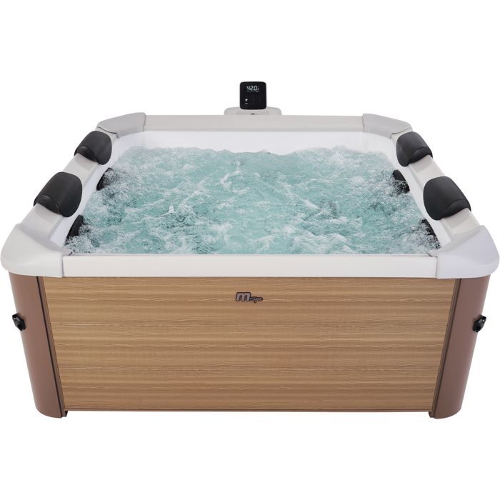 Spa cuadrado de 140 cm x 140 cm, color ámbar, 6 plazas.