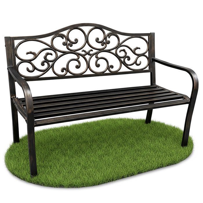 Panchina da giardino IRGA marrone con gambe in acciaio e schienale in ghisa, larghezza 127 cm
