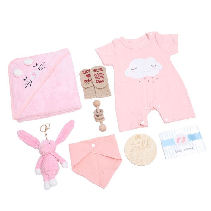 Cesta de Presente para Chá de Bebê SALALIS, Incluindo Roupas, Boneca de Madeira, Conjunto para Berçário, Rosa