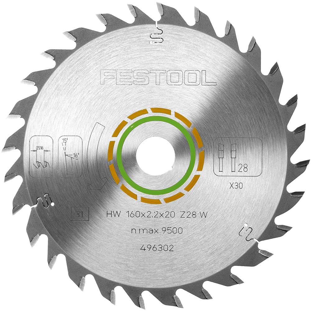 Lâmina de serra FESTOOL TCT de 160 mm com 28 dentes para corte de madeira