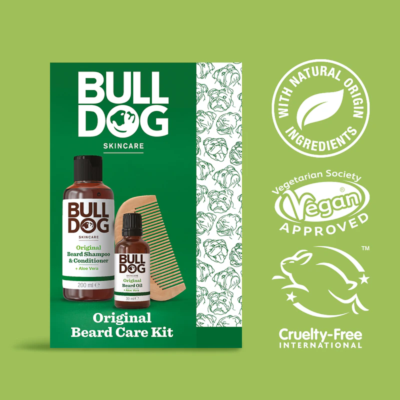 Kit de cuidados para barba Bulldog Original, conjunto de presente masculino, madeira de pêssego, 10,4 cm