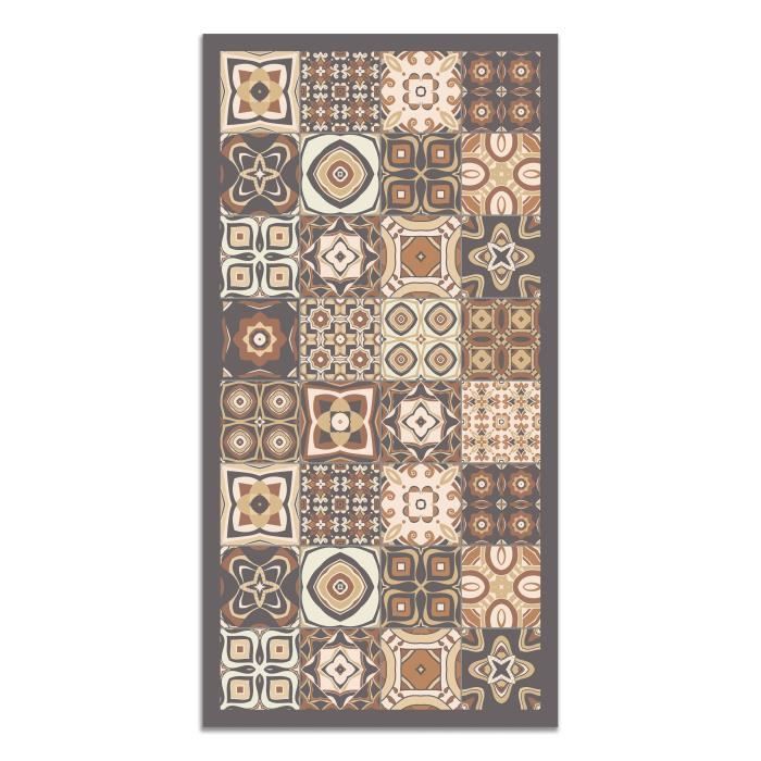Panorama-Vinylteppich mit braunem Zementfliesenmuster, 100 x 140 cm - PVC-Teppich für Küche, Büro und Wohnzimmer