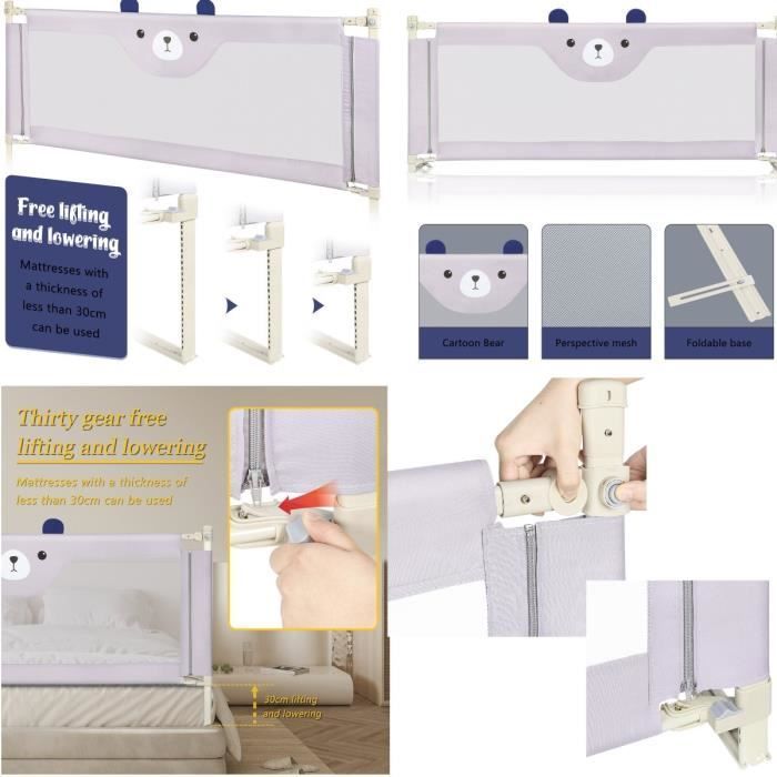 XUANYU Barrière de Lit Portable Bébé,XXL, Portable & Pliable,avec Safetybutton,Protection de Chute,pour Tout Petits,170CM,1pcs