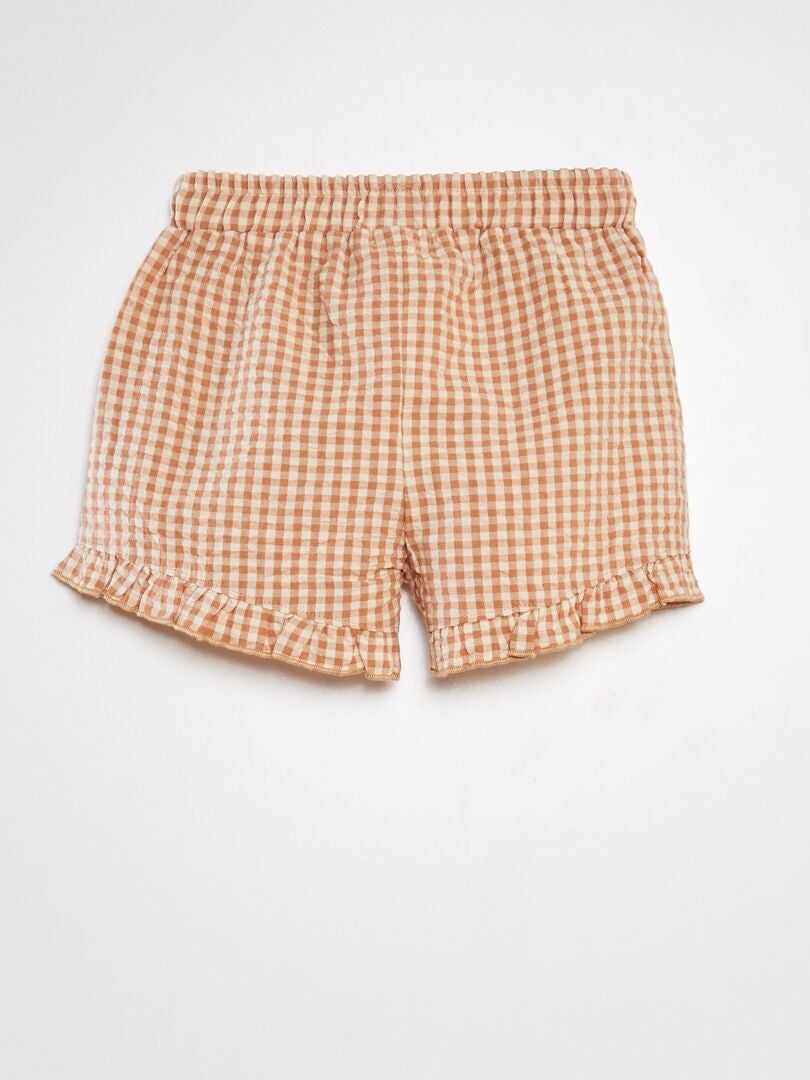 Pantalones cortos de gasa de algodón de doble capa - BEIGE