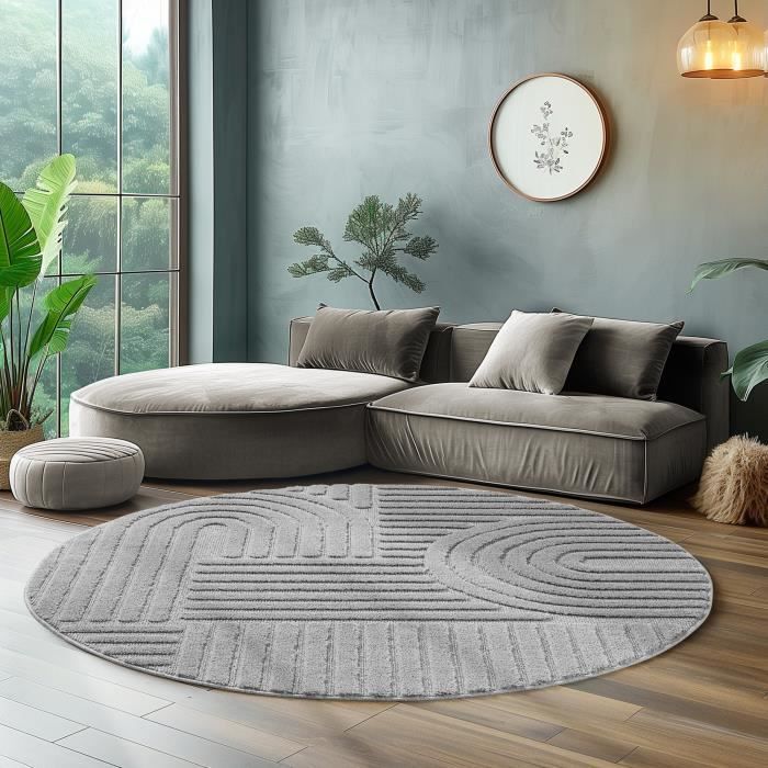 Alfombra redonda - SIMPEX - Estilo escandinavo - Diseño 3D - Suave y mullida - Gris - 120 x 120 cm