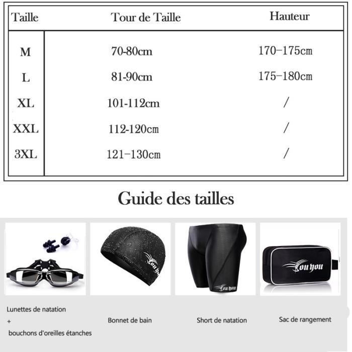 Traje de baño para hombre - Negro - Conjunto de 6 piezas - Bañador corto elástico para hombre con cordón ajustable