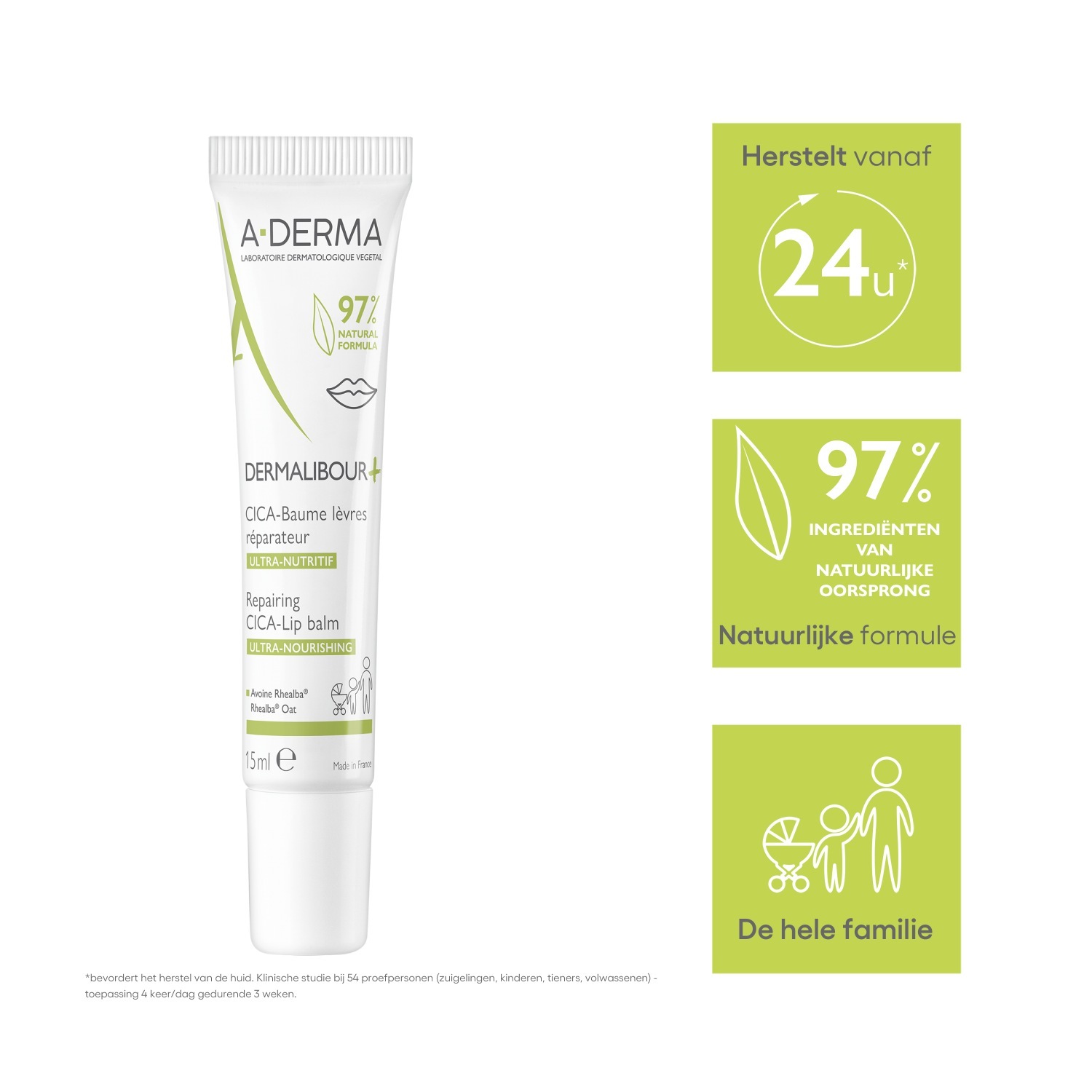 A-DERMA balzam za usne Dermalibour+ + obnavljajući balzam za usne s iritacijom kože - 15 ml