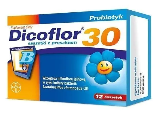 Dicoflor 30 Junior, Probiotyk dla dzieci od 3. roku życia i dorosłych, Smak owoców leśnych, Saszetki z proszkiem bez popijania