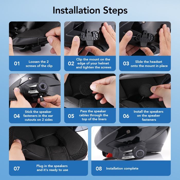 Kit de intercomunicador Bluetooth para casco de motocicleta GEARELEC con cámara HD 2K1500M para 8 motociclistas y cámara de salpicadero WiFi.