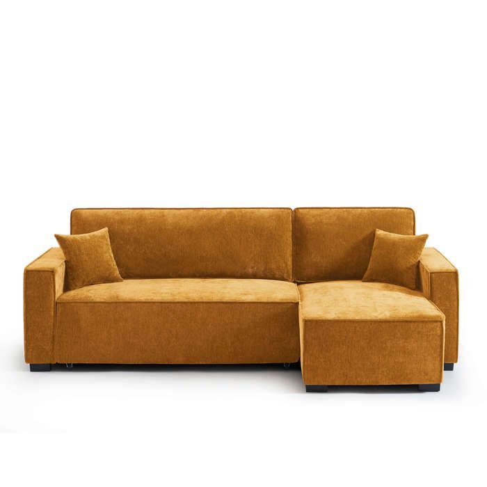 Canapé d'angle convertible et réversible GAVI 4 places tissu jaune