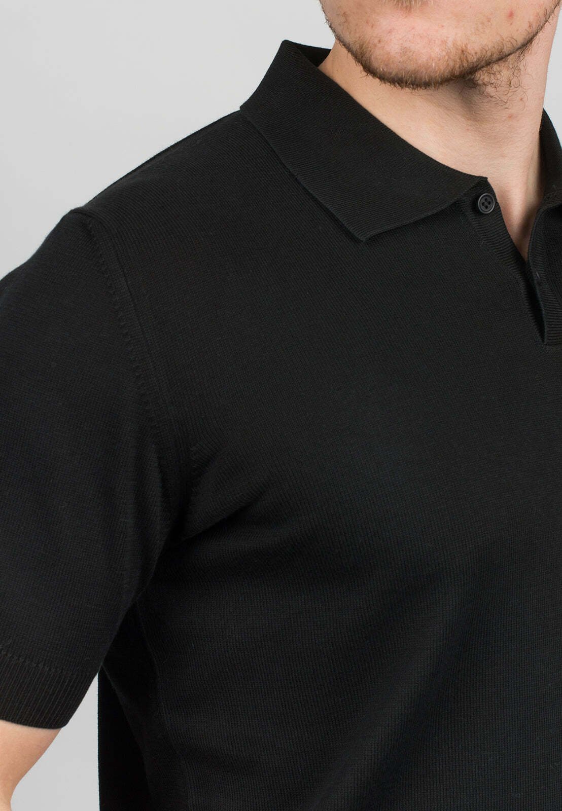 Dalle Piane Cashmere TWO-BUTTON SHORT SLEEVE - Polo - nero
