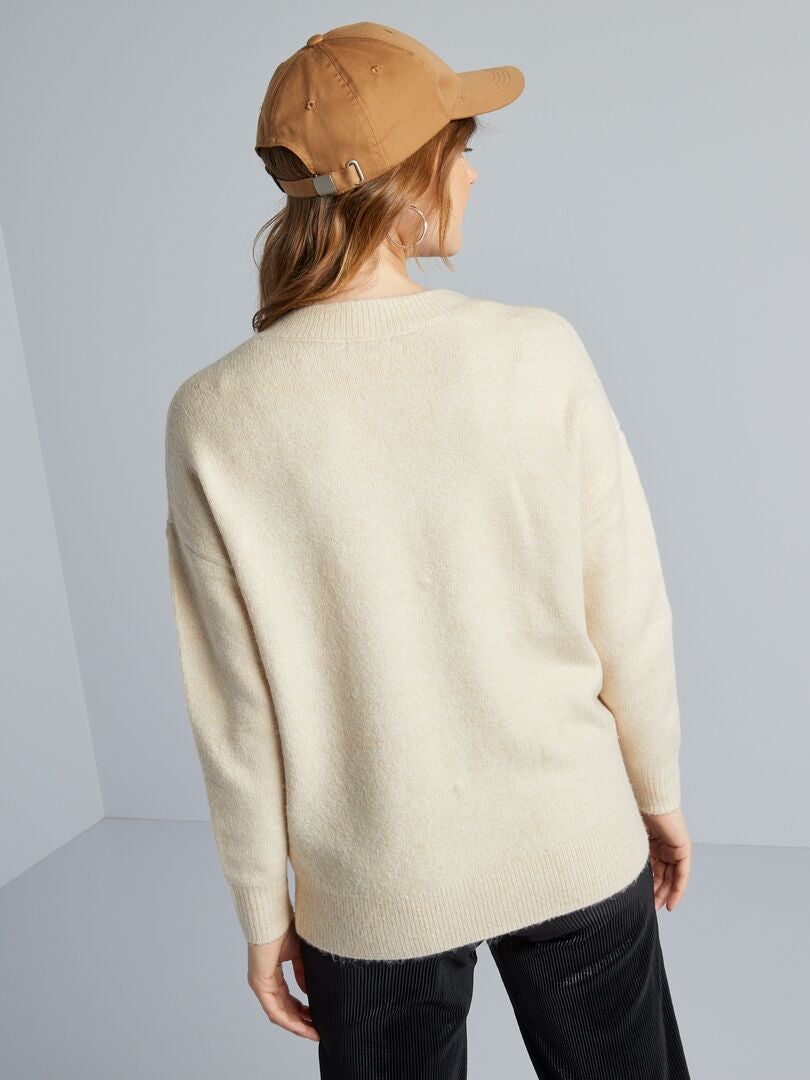 Zwangerschapstrui van tricot met parels - BEIGE