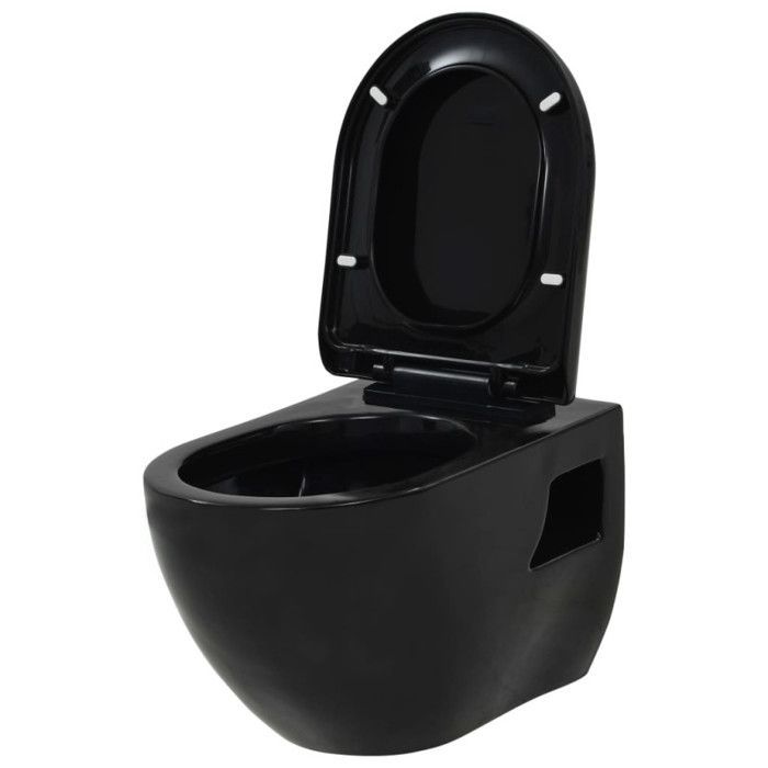 Inodoro suspendido - vidaXL - Negro - Cerámica - Asiento universal - Diseño moderno