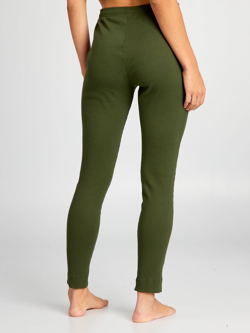 Geribbelde gebreide broek - GROEN
