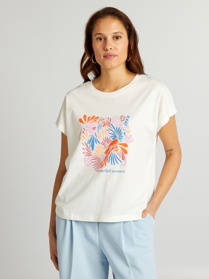 Camiseta de algodón estampada - BLANCA