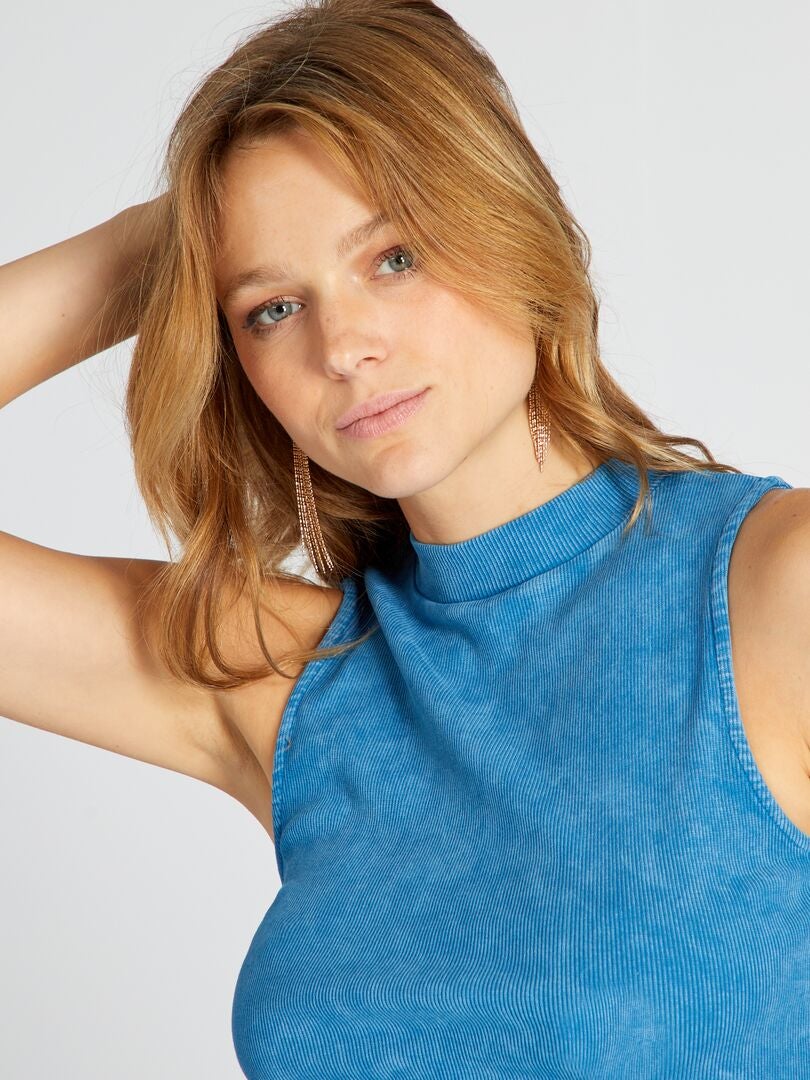 Regata cropped canelada - AZUL
