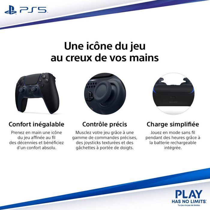 Controle sem fio DualSense® – Preto meia-noite – Com cabo USB para PC