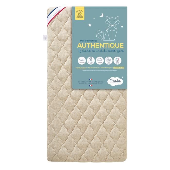 P'tit Lit Babymatras - Authentiek - Plantaardig linnen - Omkeerbaar - Vrij van chemicaliën