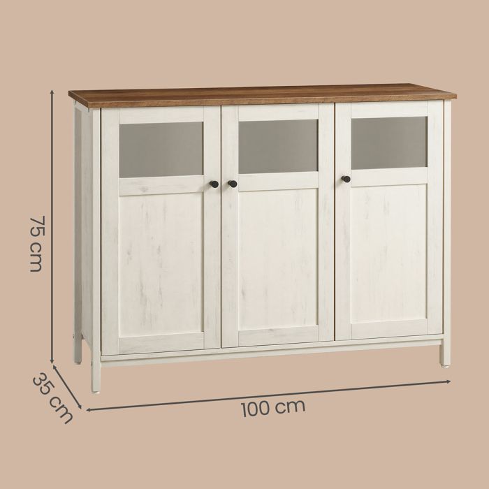 Buffet de Rangement Industriel, Armoire 3 Portes avec Cadre en Acier, pour Cuisine, Salon, Entrée, Marron et Blanc