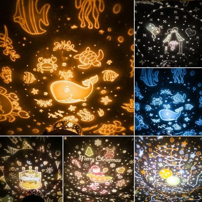 Veilleuse Bébé Projecteur, LED Enfant Lampe Musicale, 8 Chansons,6 Films de Projection, Lampe de projecteur Étoiles pour Chambre