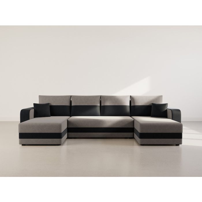 Harvey - Sofá cama panorámico en forma de U de 7 plazas con espacio de almacenamiento en tela bicolor - Negro / Gris