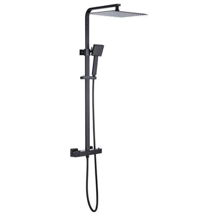 Columna de ducha OCEANIC - Mezclador termostático con cuerpo de tacto frío - Ducha de techo cuadrada de 30x30 cm - Negro mate
