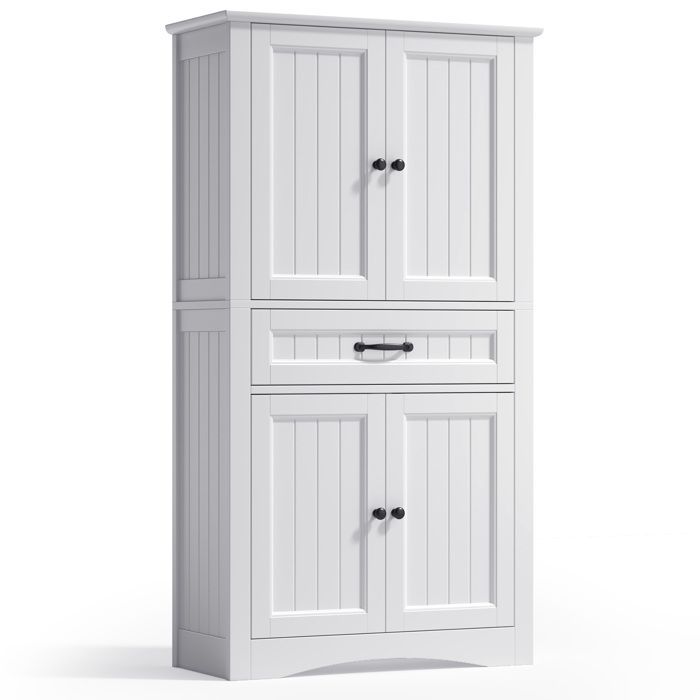 Meuble Haut Salle de Bain - Bealife - Rangement Modulable - 2 Portes - 1 Tiroir - Étagères Réglables - Blanc 73x31x130cm