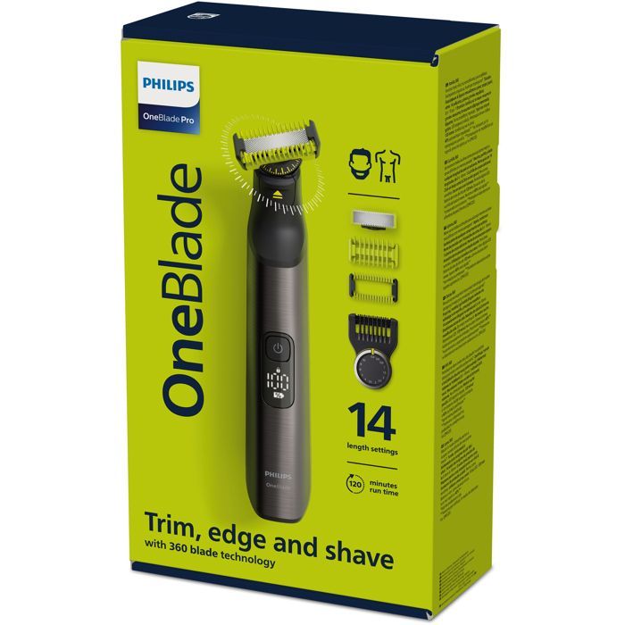PHILIPS - Recortadora de barba - OneBlade Pro - 90 min de autonomía - Batería de iones de litio - Negra - QP6551.15